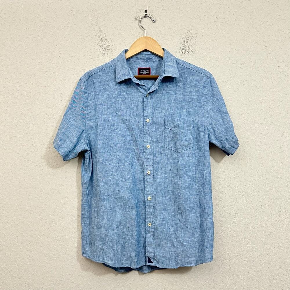 UNTUCKIT Cameron Shirt Blue Heather Linen Slim Fit Wrinkle Resistant